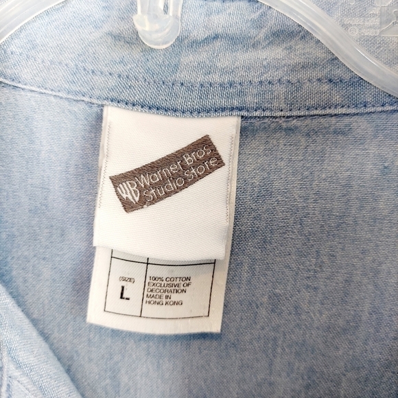Vintage Warner Bros Tweety Denim Chambray Embroiderd Button-up Shirt Large Tunic - Picture 5 of 14